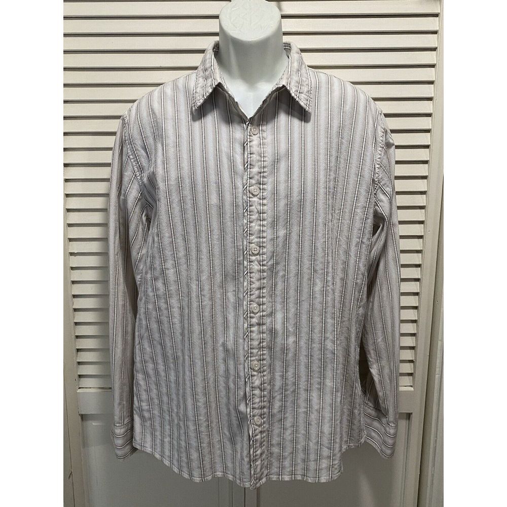 BKE Slim Fit Stretch Tan/Ivory Striped Button‎ Up Long Sleeve Shirt Size XL